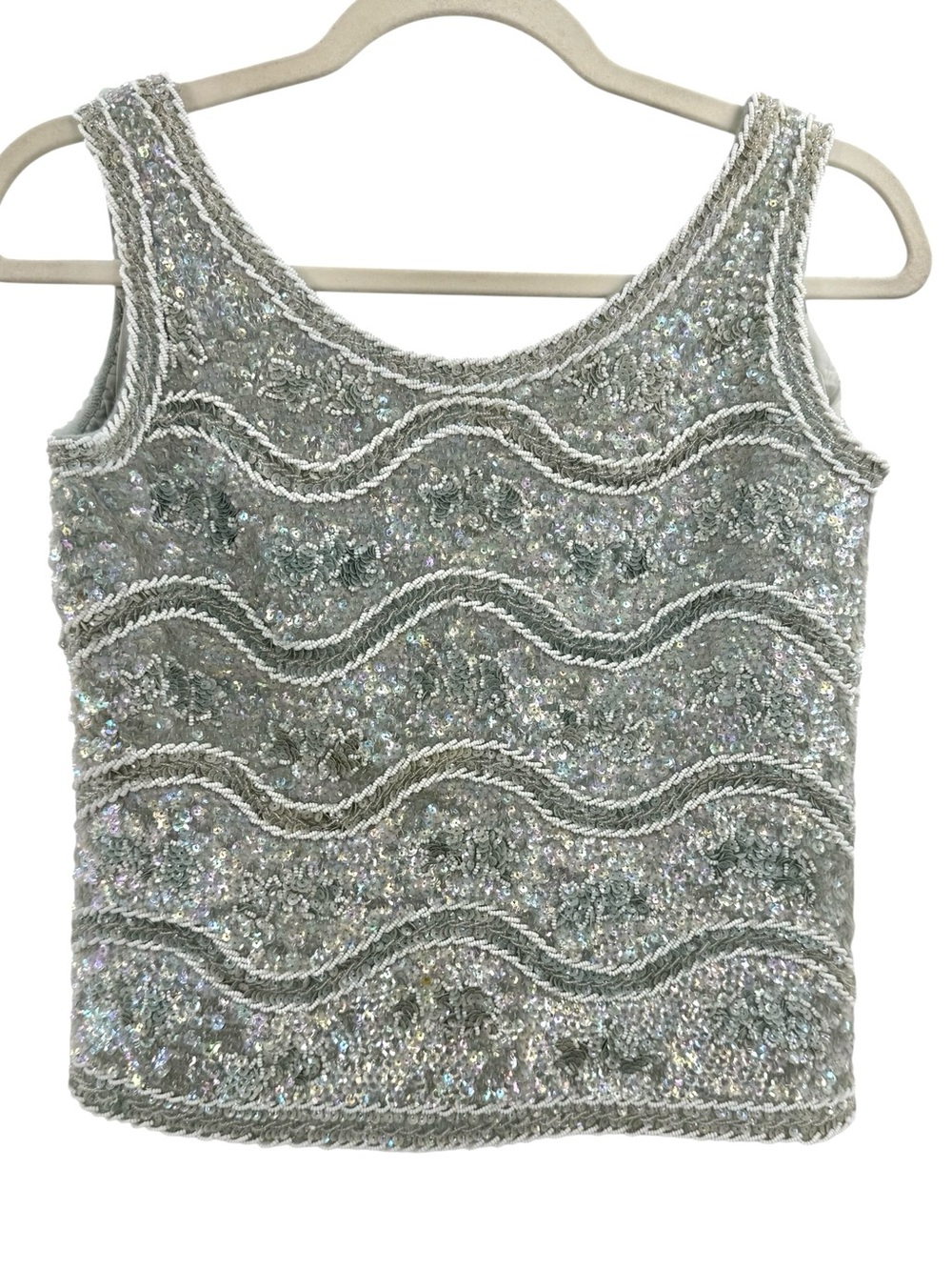 Vintage Brandeis & Gold Hand Beaded Sequin Tank Top Hong Kong Mermaid Disco Glam